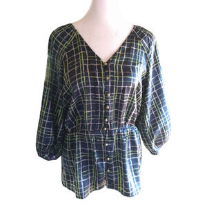 Banana Republic Womens Geometric Plaid Blouse Top S Indie Artsy Y2K Preppy